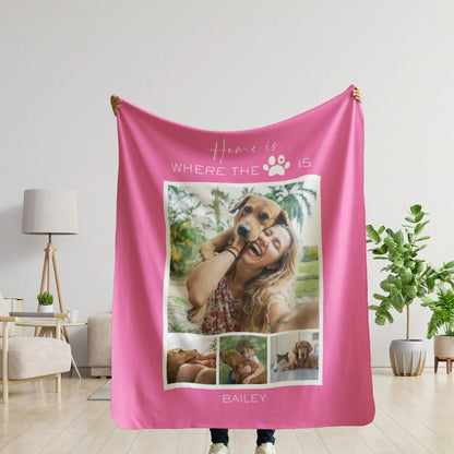Home Is Where The Dog Is Personalized Blanket - Custom Pet Photo Keepsake Throw for Dog Lovers