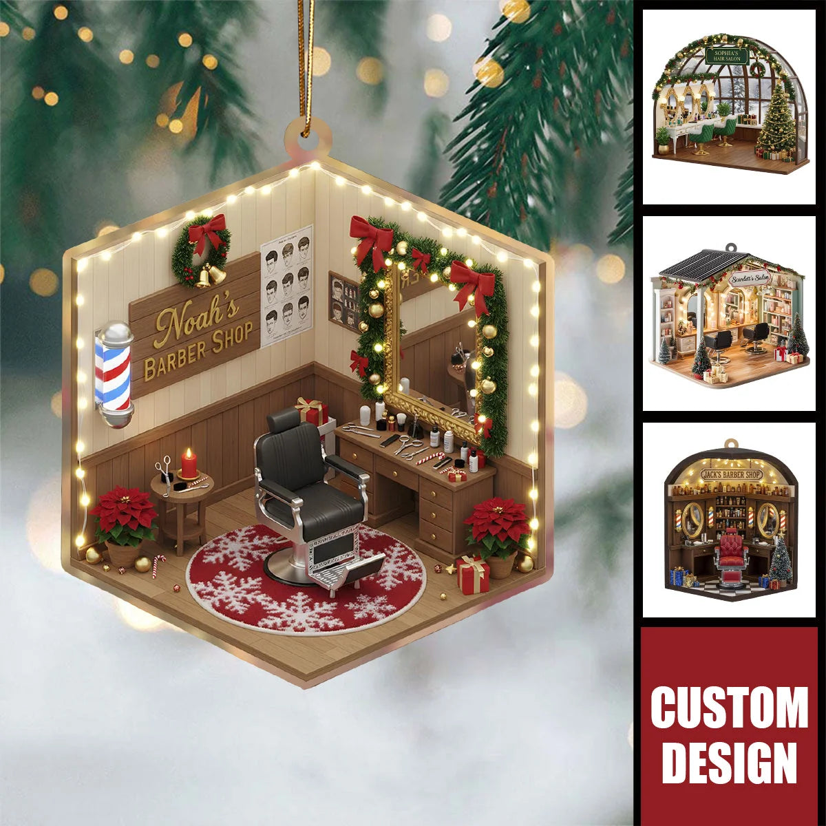 Personalized Hair Salon Christmas Ornament - Custom Barber Shop Keepsake Gift for Hairdresser & Stylist