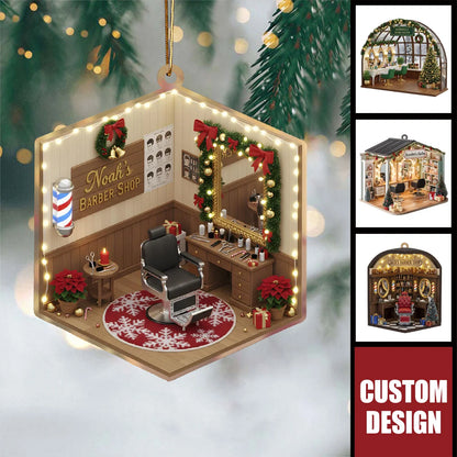 Personalized Hair Salon Christmas Ornament - Custom Barber Shop Keepsake Gift for Hairdresser & Stylist