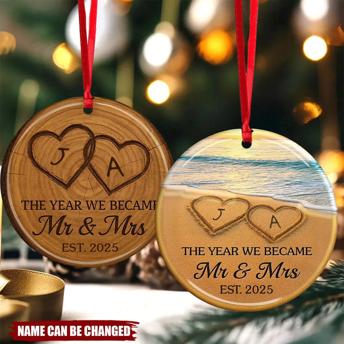 "The Year We Became Mr & Mrs" - Personalized Ceramic Ornament for Couples First Christmas