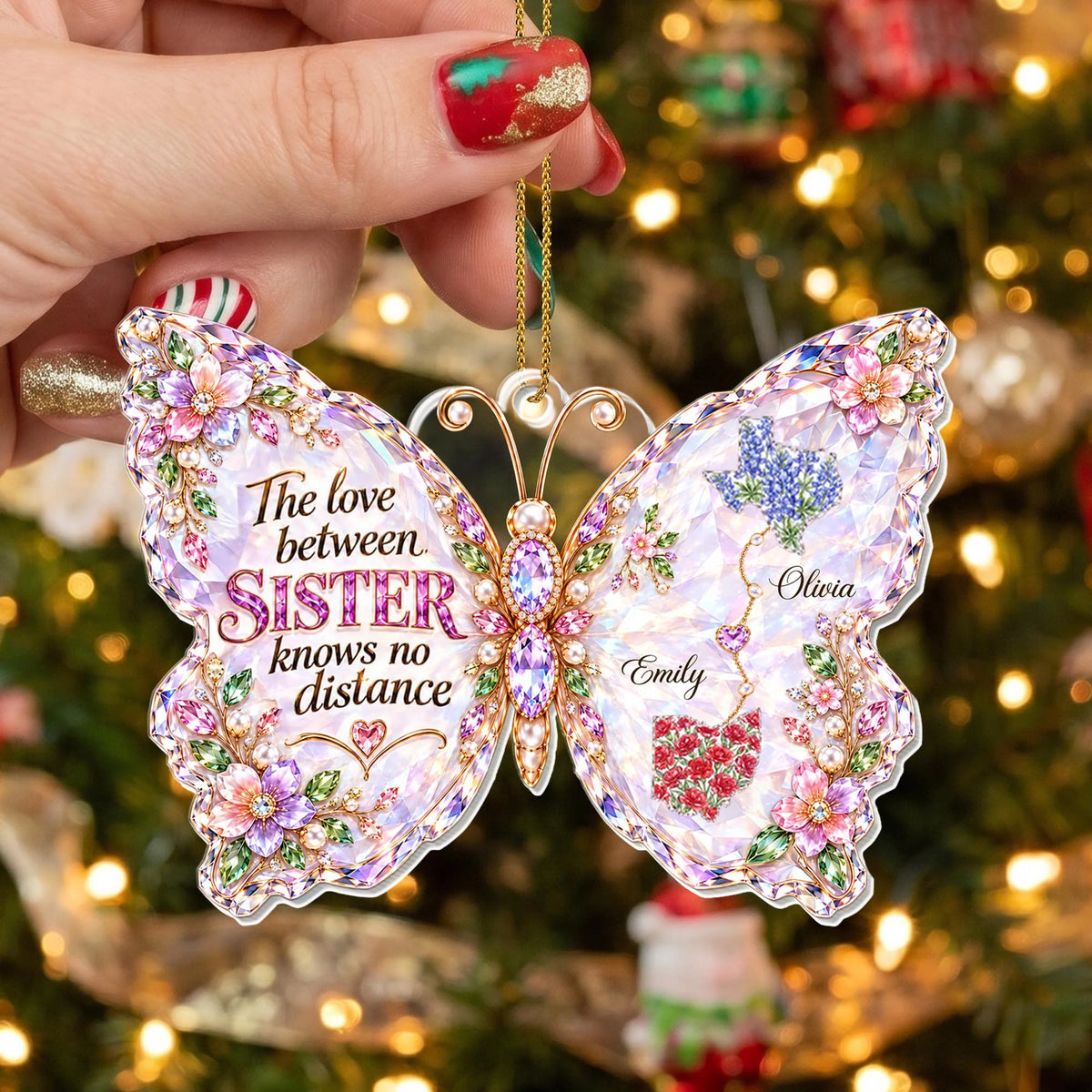 The Love Between Sisters Knows No Distance - Personalized Sister Acrylic Ornament