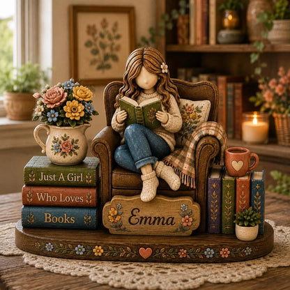 "Just A Girl Who Loves Books" Personalized Wooden Block - Custom Gift for Book Lovers