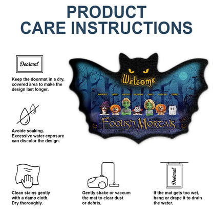 Halloween, Pet Couple, Funny - Spooky Wings Welcome Foolish Mortals - Personalized Custom Shaped Doormat