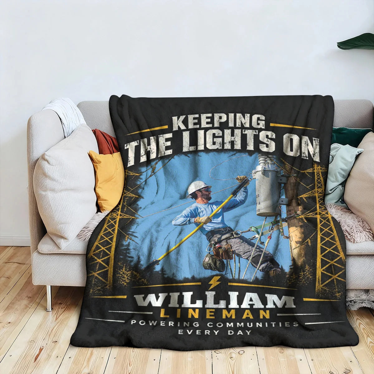 Keeping The Lights On Personalized Lineman Blanket - Custom Power Line Worker Photo Fleece Gift
