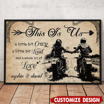Custom Motorcycle Couple Canvas personalization view for Wife