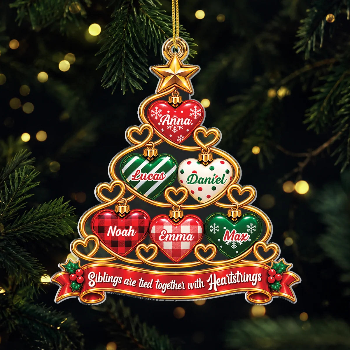 Tied Together With Heartstrings Personalized Sibling Acrylic Ornament - Custom Tree Keepsake Gift