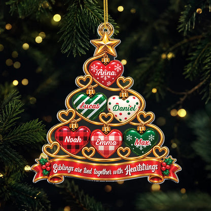 Tied Together With Heartstrings Personalized Sibling Acrylic Ornament - Custom Tree Keepsake Gift