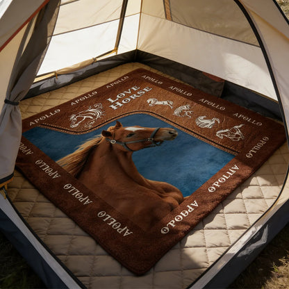 Love Horse Personalized Photo Blanket - Custom Equestrian Throw Gift for Horse Lovers