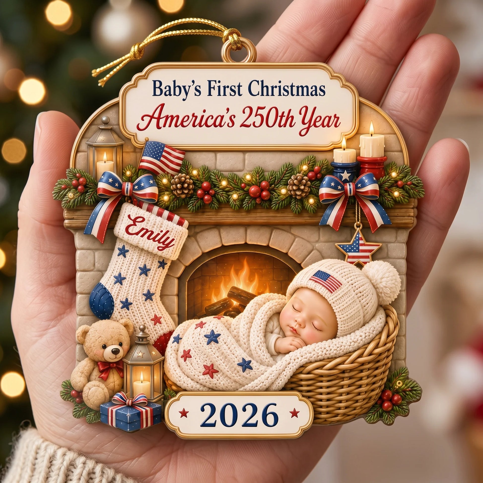 Baby's First Christmas America's 250th Year - Personalized Acrylic Ornament for New Parents