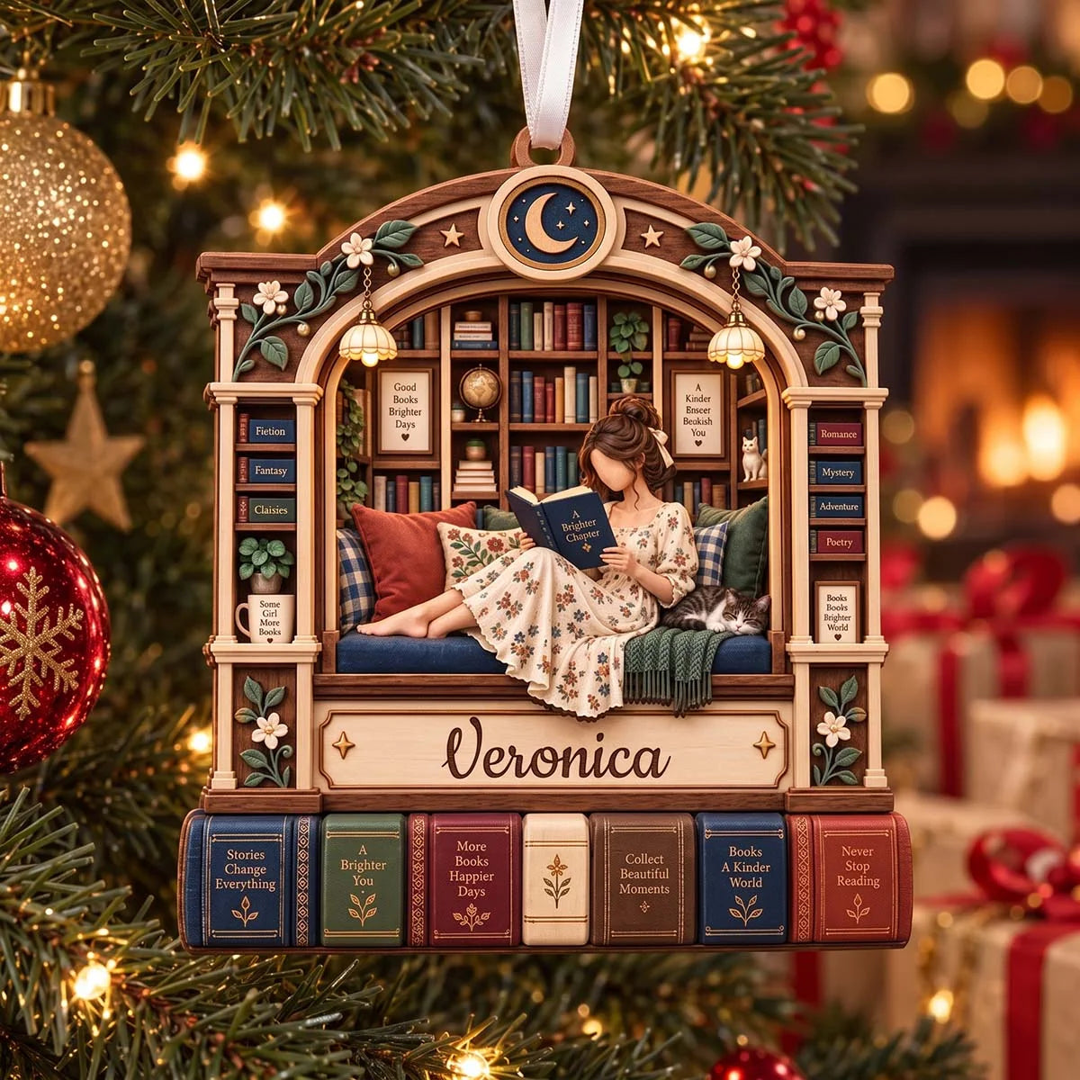 Just A Girl Who Loves Books Personalized Wooden Ornament - Holiday Keepsake for Bookworm