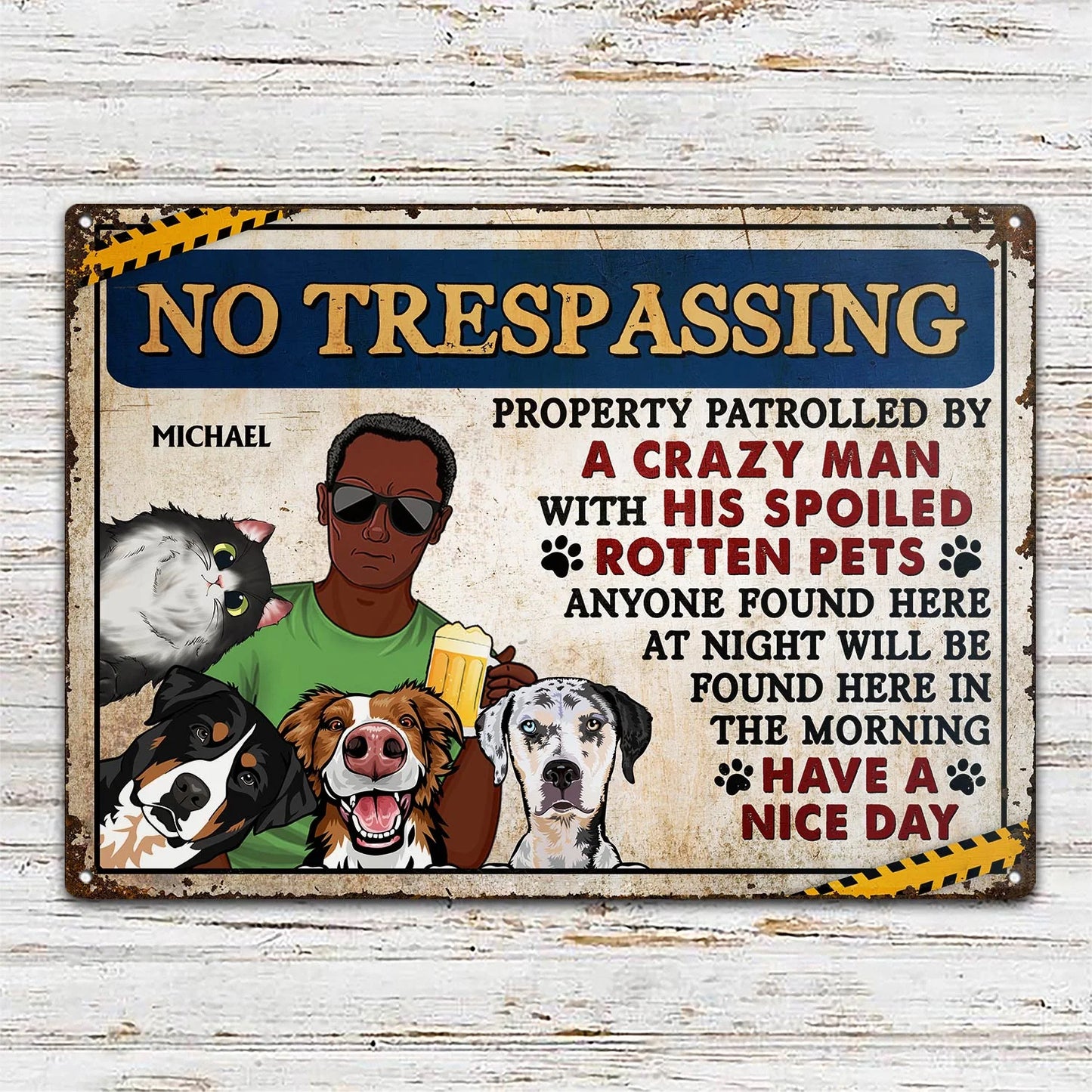 No Trespassing Property Patrolled By Crazy Woman - Personalized Metal Sign Gift for Dog Lovers