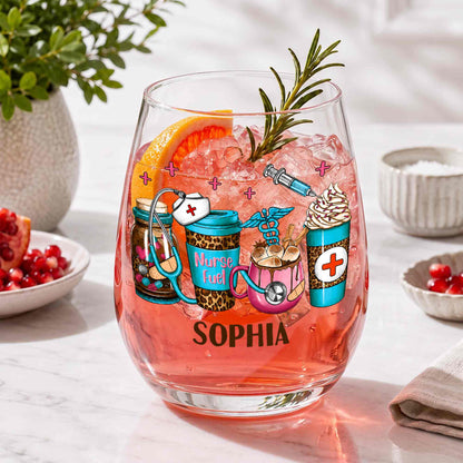 Mug material and size view - Personalized Nurse Stemless Wine Glass