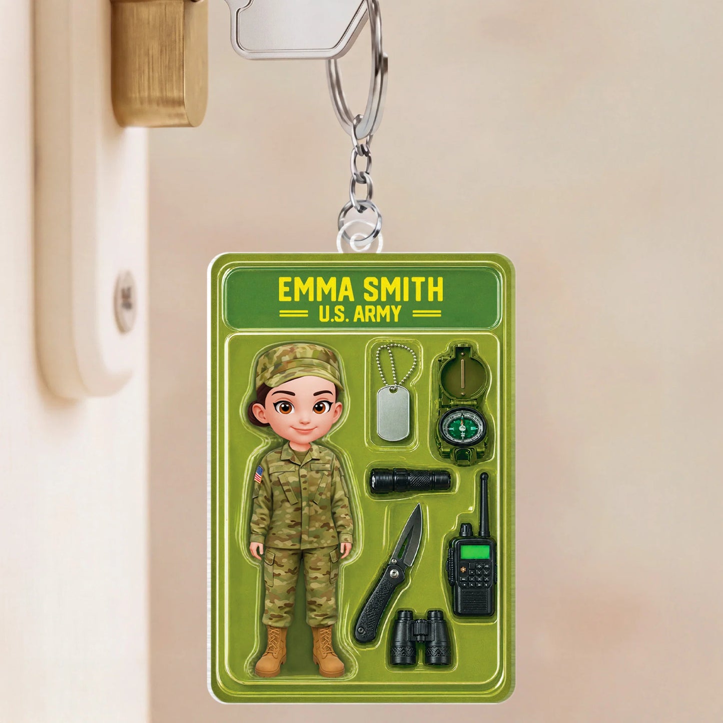Custom Military Acrylic Keychain - Personalized U.S. Army Action Figure Gift for Soldiers