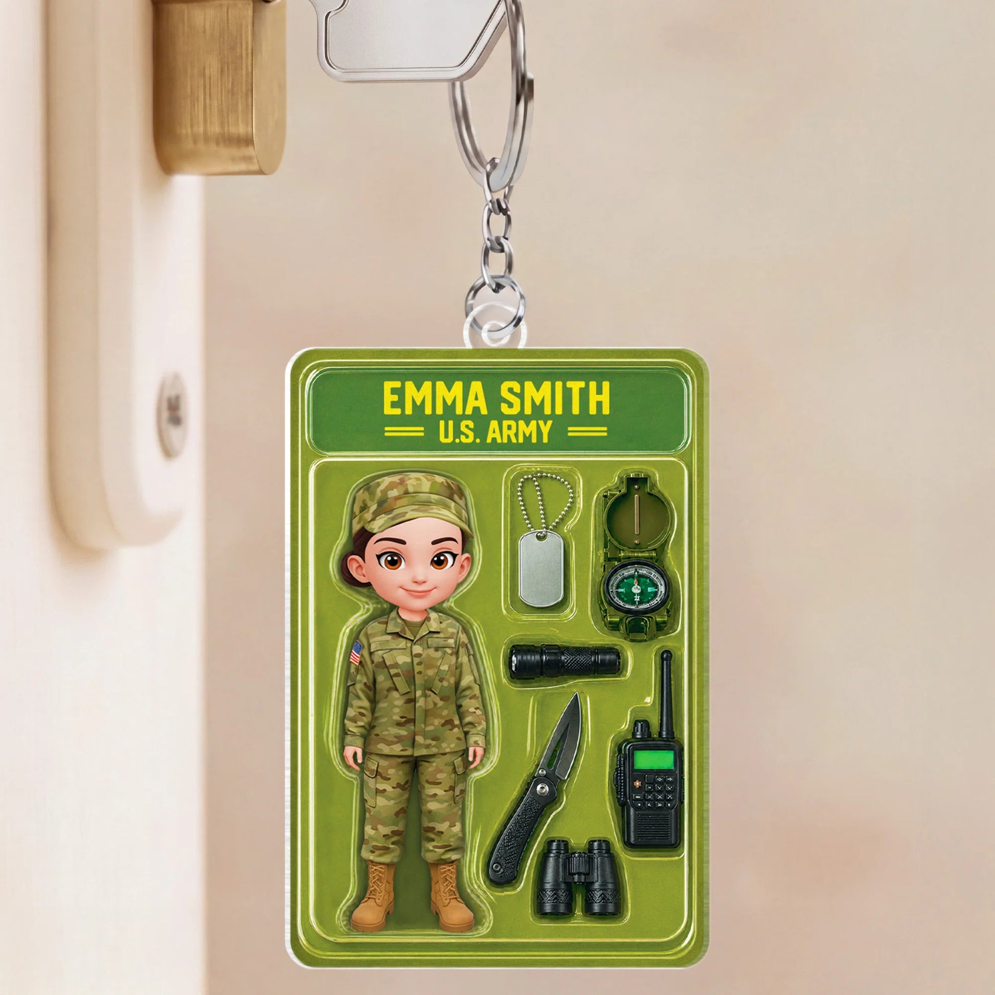 Custom Military Acrylic Keychain - Personalized U.S. Army Action Figure Gift for Soldiers