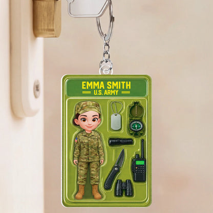 Custom Military Acrylic Keychain - Personalized U.S. Army Action Figure Gift for Soldiers