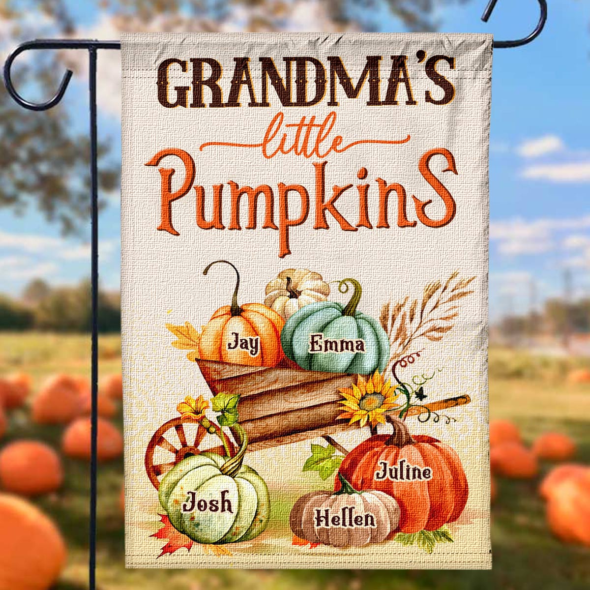 "Grandma's Little Pumpkins" Personalized Garden Flag - Custom Fall Decor for Grandma