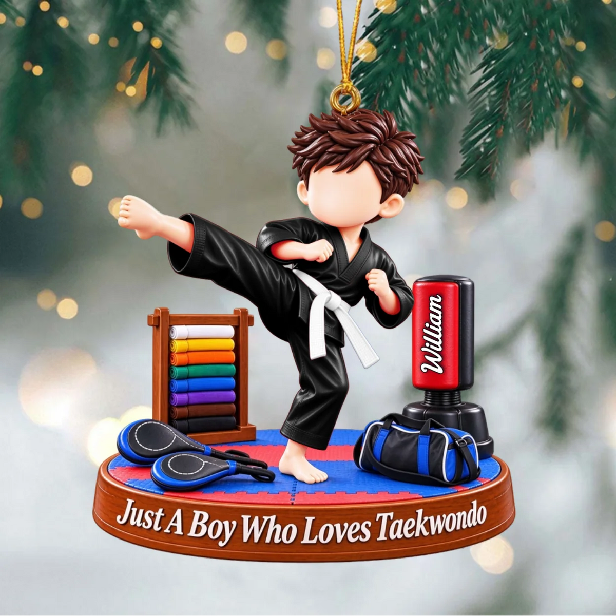 Just A Boy Who Loves Taekwondo Personalized Christmas Ornament - Custom Martial Arts Keepsake Gift for Kids