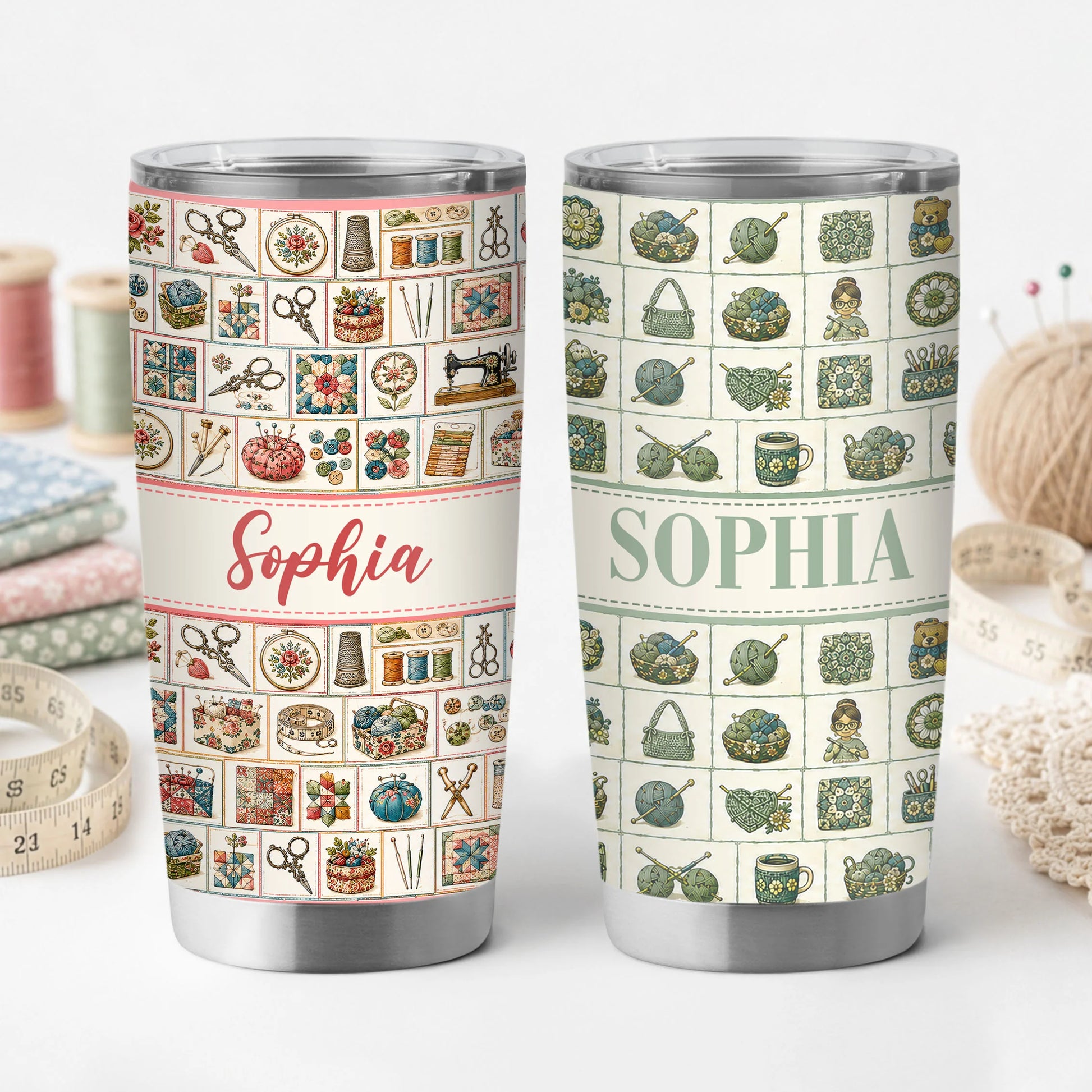 Personalized Sewing & Crochet Tumbler - Custom Name Gift for Quilters and Crafters