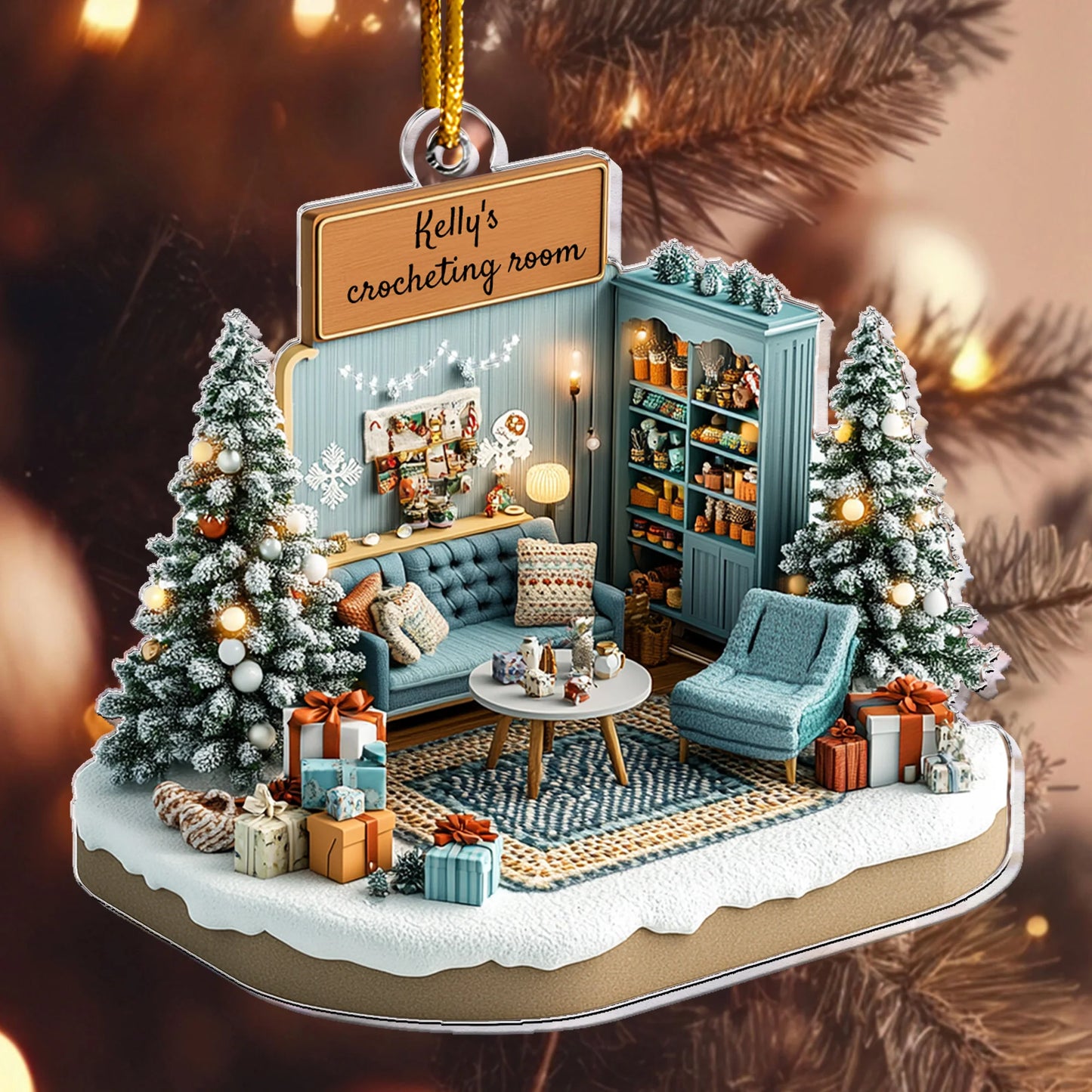 Crocheting Room Personalized Acrylic Ornament - Custom Craft Room Christmas Gift