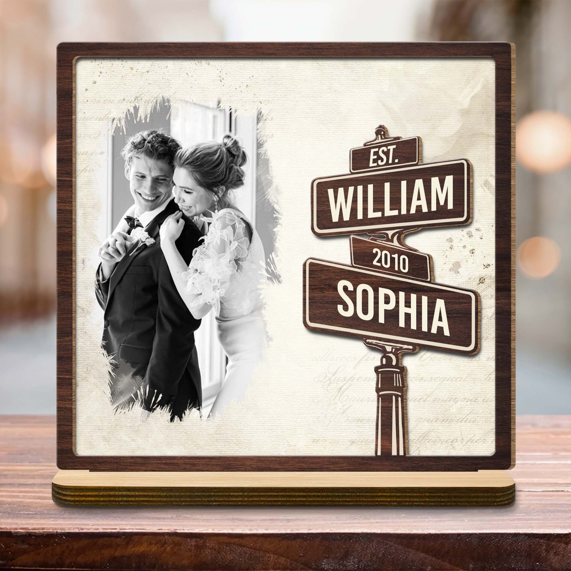 Personalized street sign wood plaque featuring custom wedding photo and couple names for anniversary gift image 6