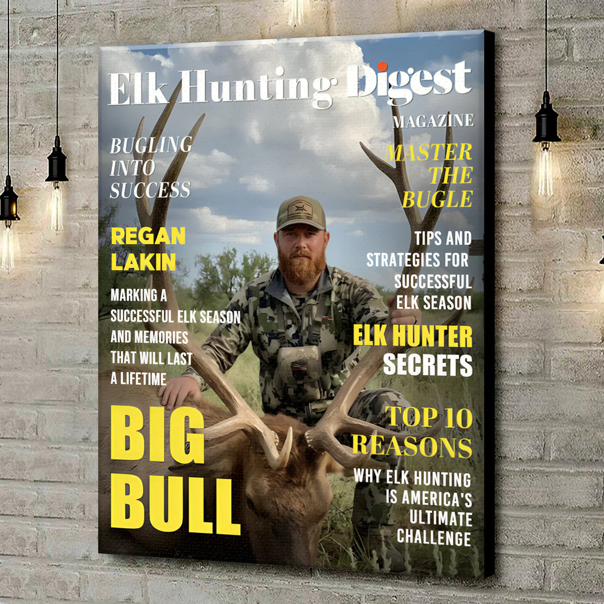 Custom Elk Hunting Digest Canvas for Dad with personalized design details for meaningful gifting