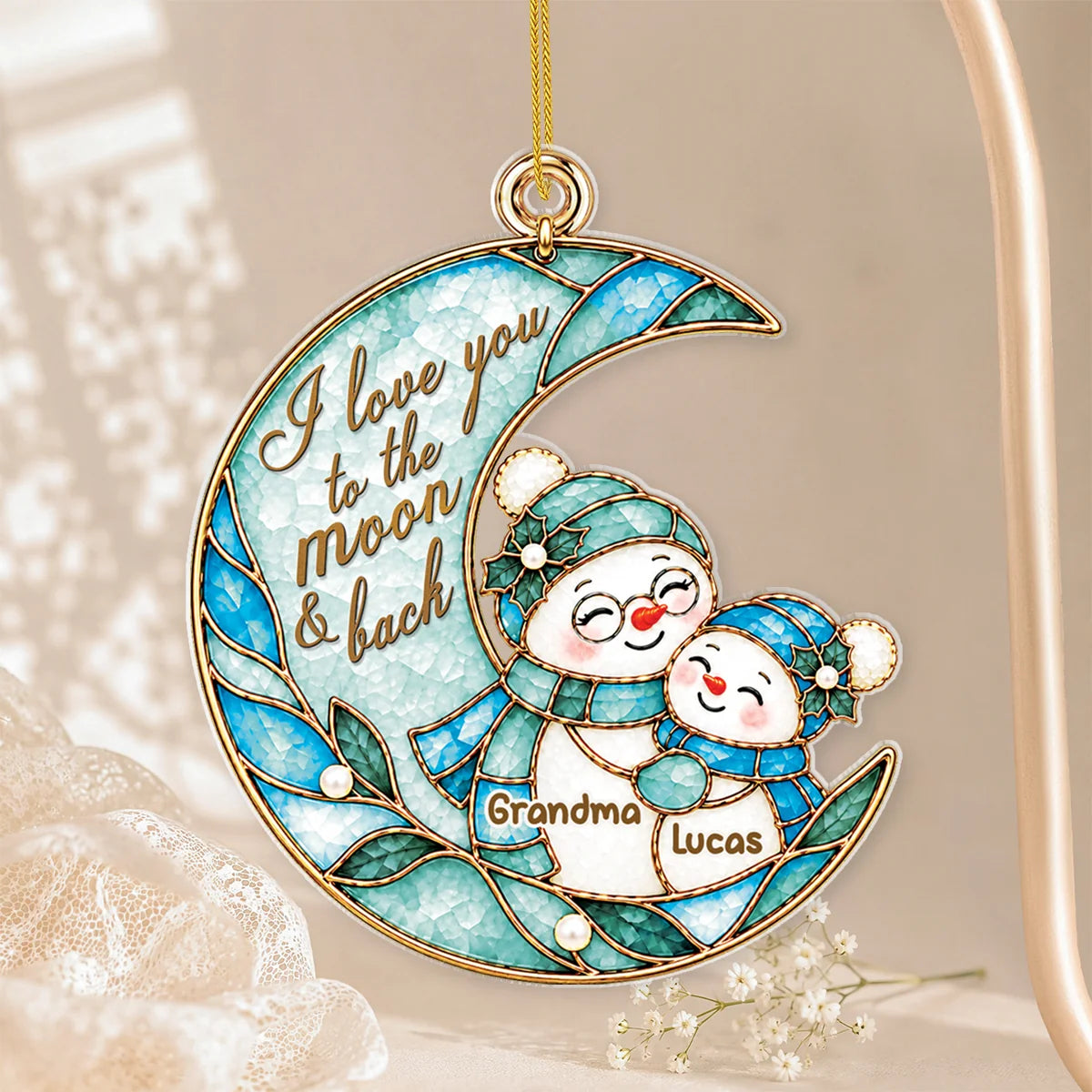 I Love You To The Moon And Back - Personalized Acrylic Ornament for Grandma Moon Snowman