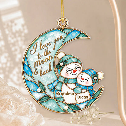 I Love You To The Moon And Back - Personalized Acrylic Ornament for Grandma Moon Snowman