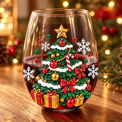 Festive Santa and Snowman Personalized Stemless Wine Glass - Christmas Drinkware for Family