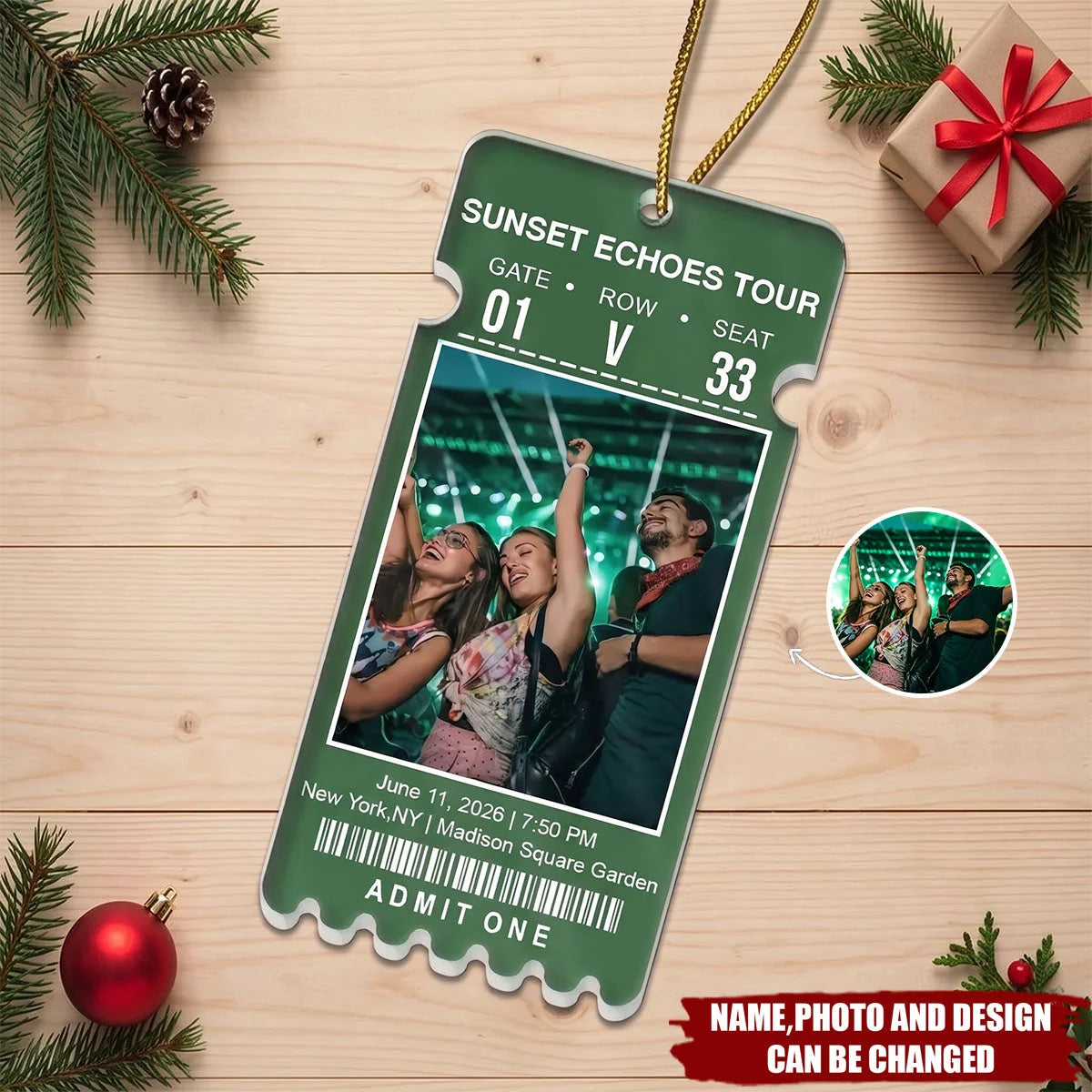 Admit One Custom Photo Concert Ticket Acrylic Ornament - Christmas Gift for Music Lovers
