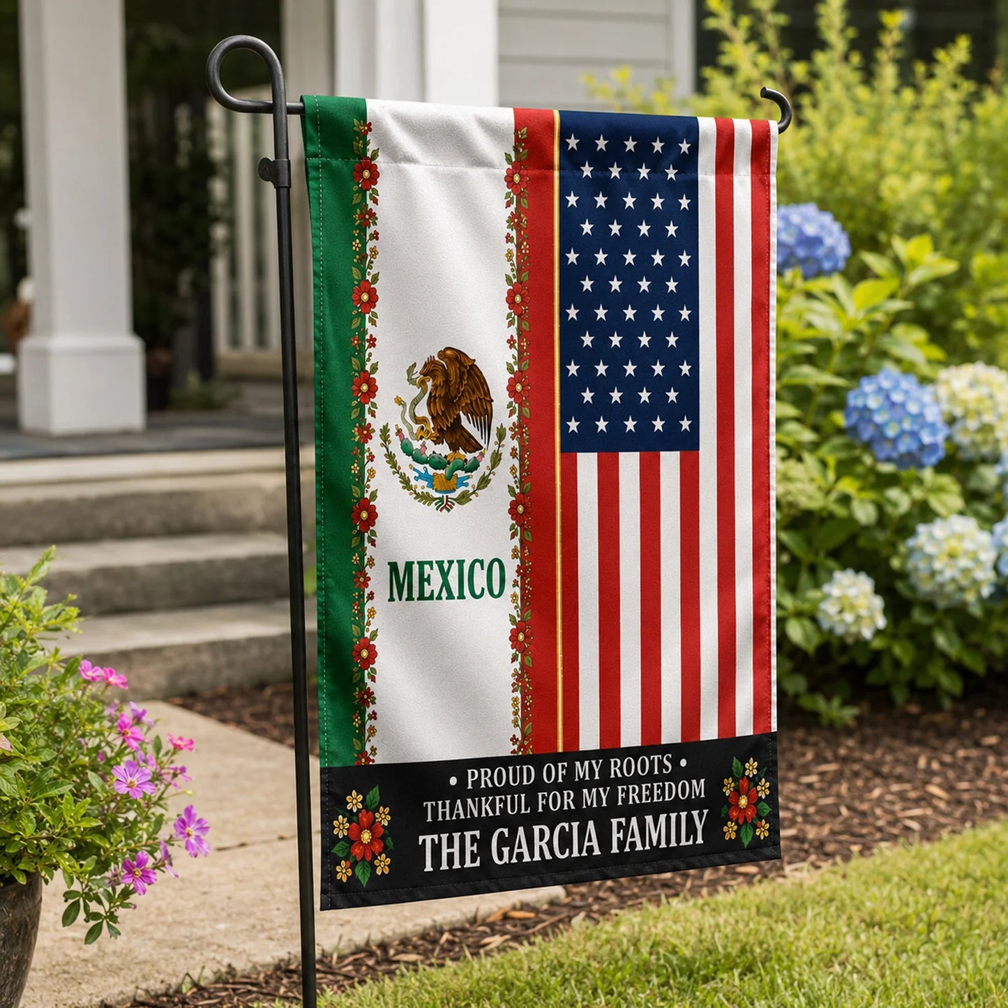 Proud Of My Roots Custom Mexico USA Family Garden Flag - Personalized Mexican American Heritage Outdoor Decor