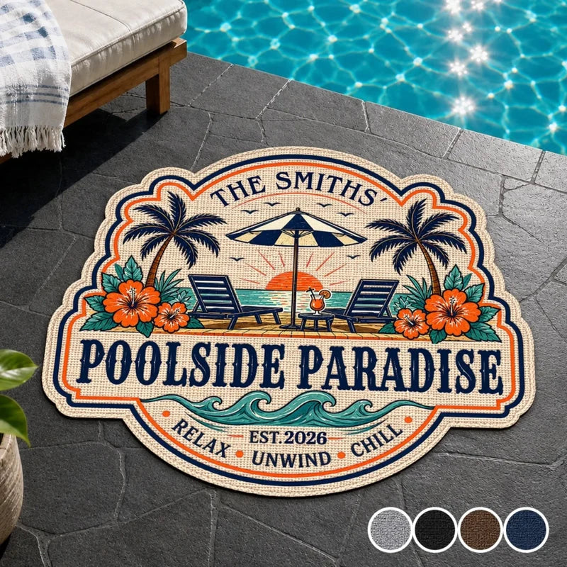 Poolside Paradise Personalized Shaped Doormat - Custom Summer Outdoor Mat for Family Decor