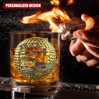 "19th Hole" Personalized Golf Whiskey Glass - Custom Gifts for Golfers