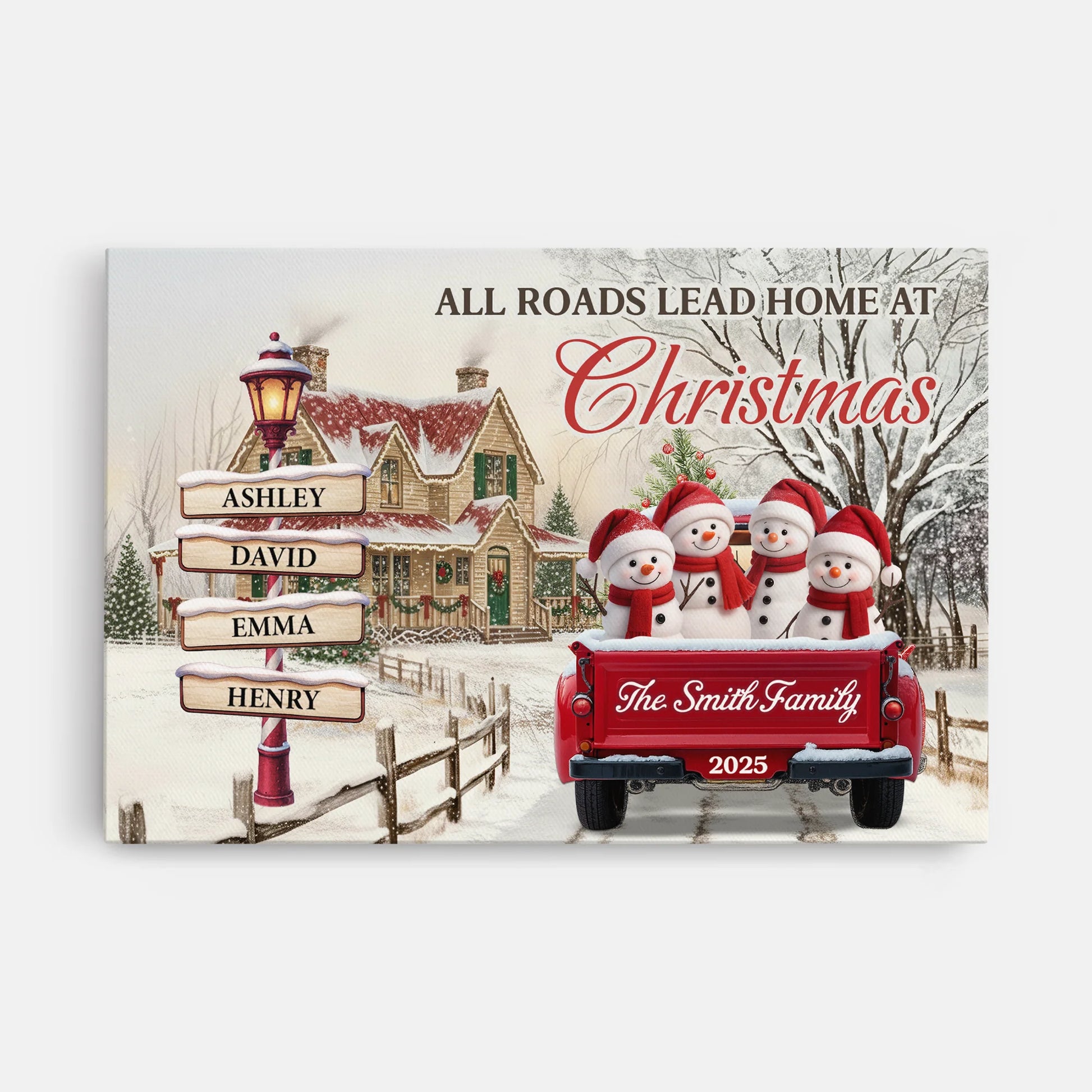 All Roads Lead Home at Christmas - Personalized Family Canvas / Poster Wall Art