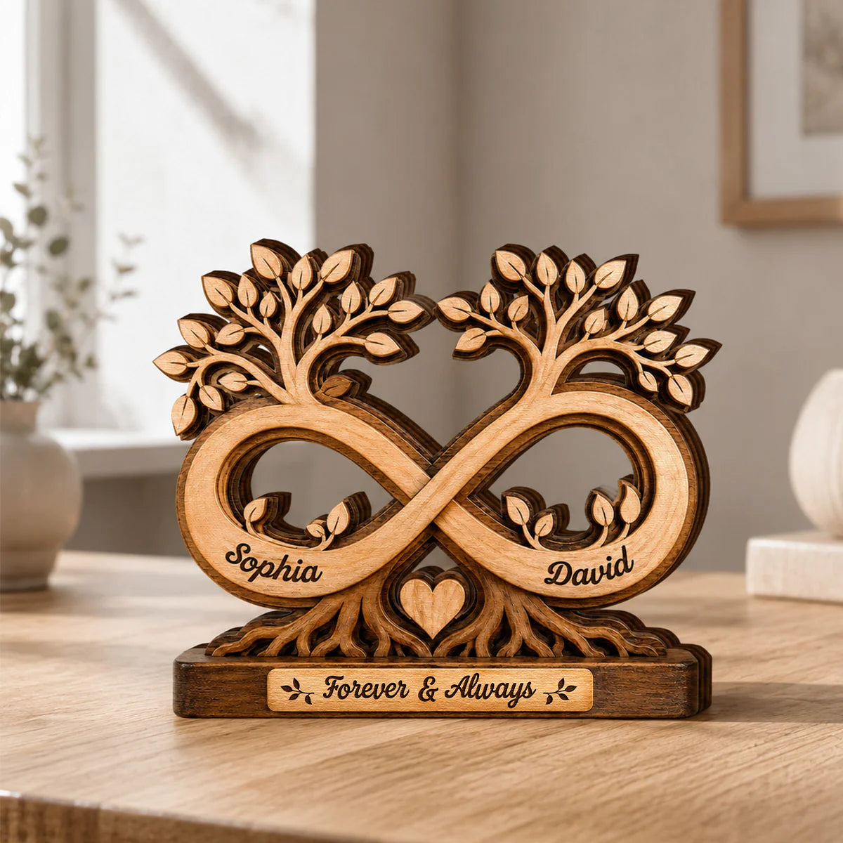 Personalized Infinity Tree Wooden Plaque for Couples with personalized design details for meaningful gifting image 7