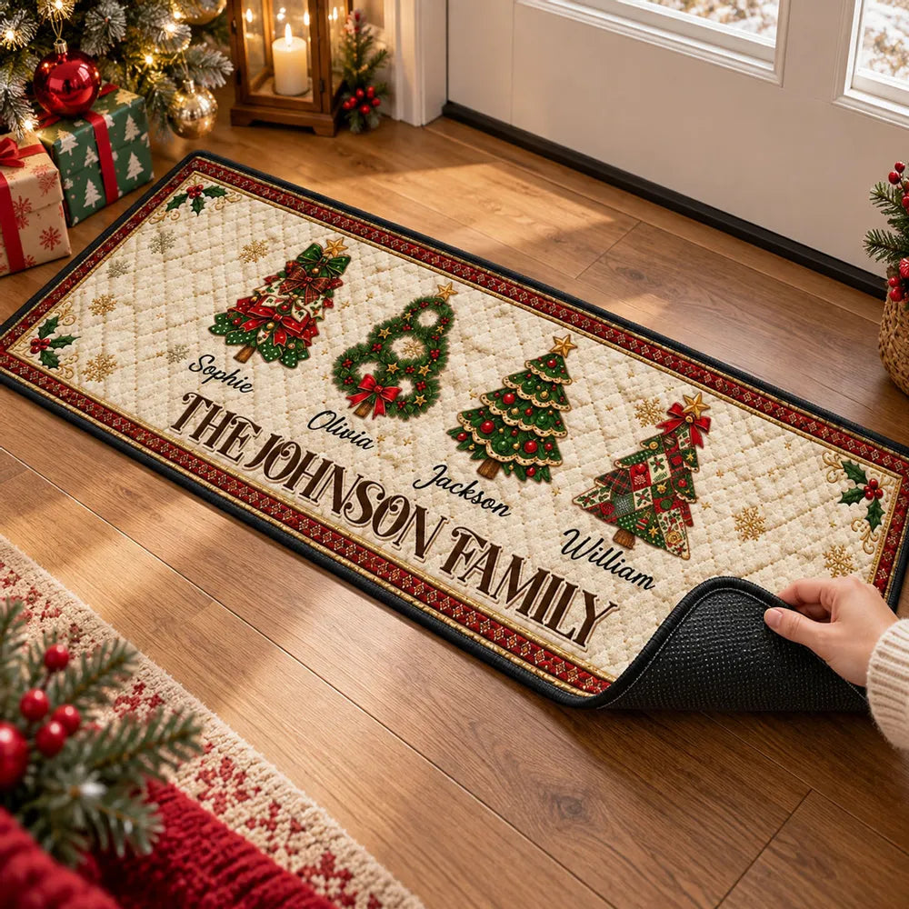 Custom Christmas Memories Made Here Personalized Runner Rug - Festive Family Holiday Doormat Gift