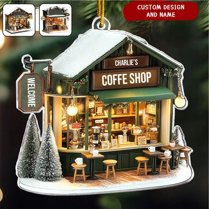 Custom Coffee Shop Christmas Ornament - Personalized Acrylic Keepsake Gift for Barista