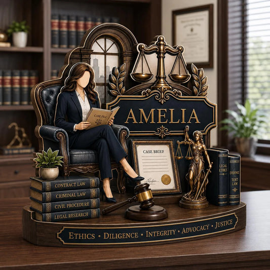 Scales Of Justice Personalized Attorney Wooden Block - Custom Lawyer Desk Decor