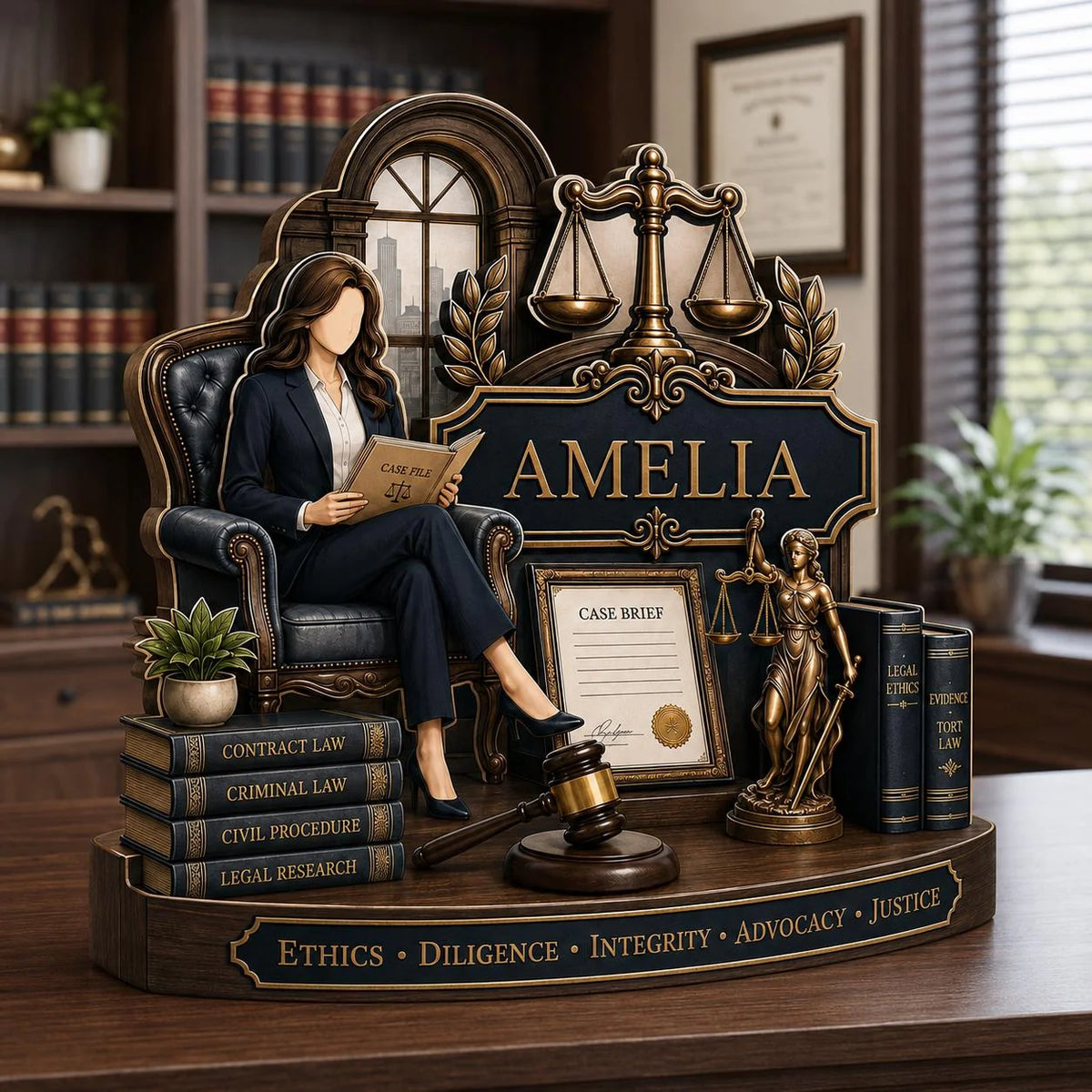 Scales Of Justice Personalized Attorney Wooden Block - Custom Lawyer Desk Decor