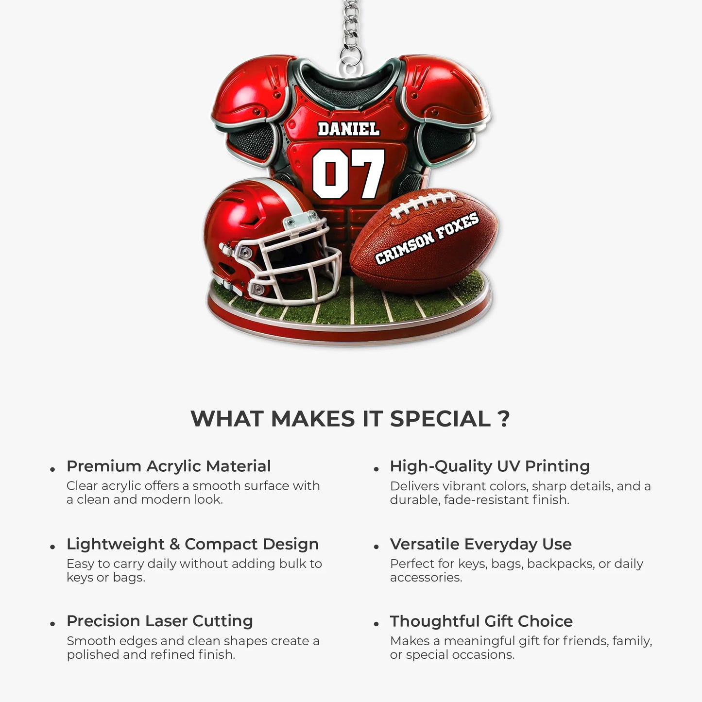 Personalized Football Keychain with Custom Name and Number - Ideal Gift for Football Players and Sports Fans