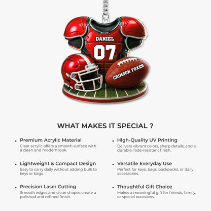 Personalized Football Keychain with Custom Name and Number - Ideal Gift for Football Players and Sports Fans