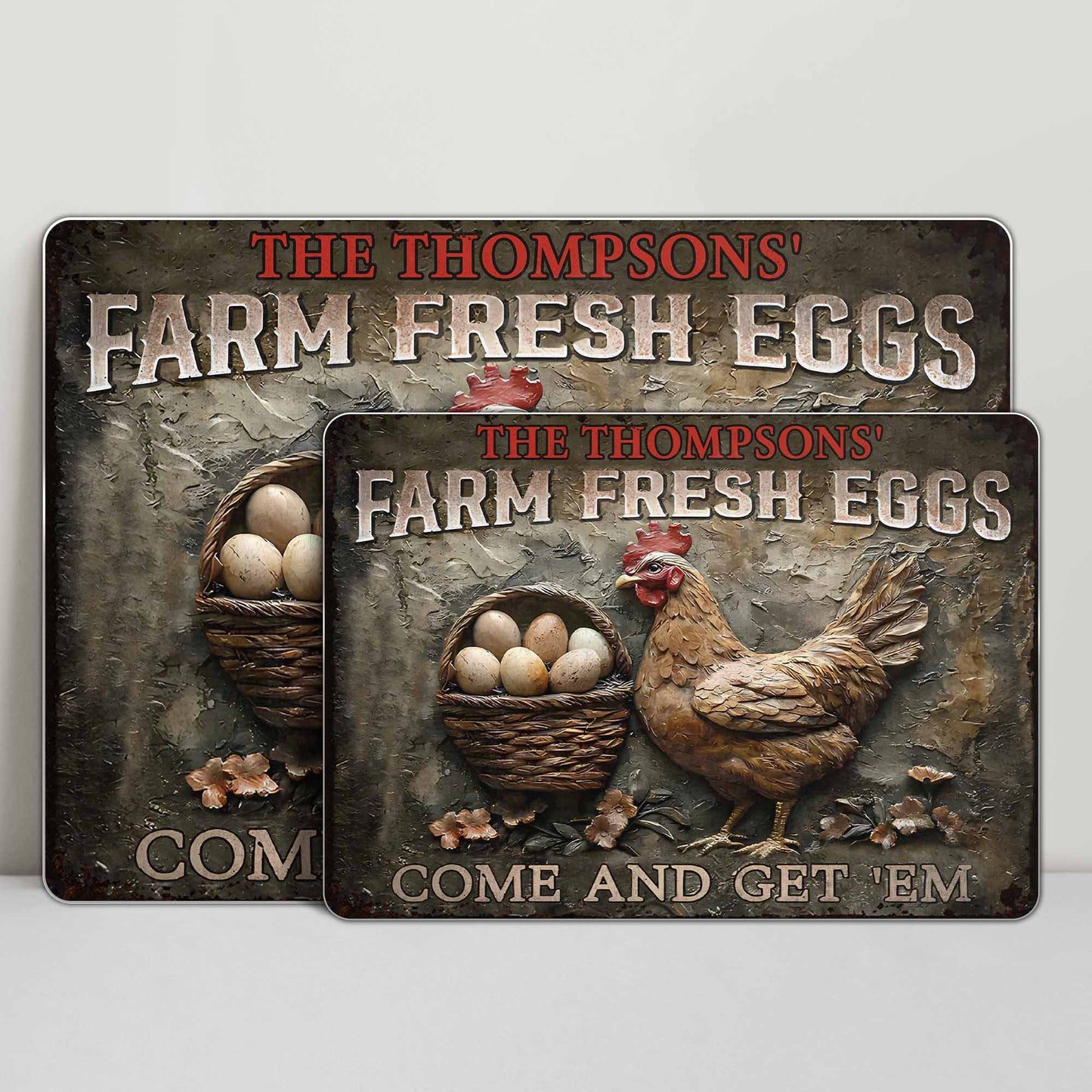 Metal Sign material and size view - Personalized Farm Fresh Eggs Metal Sign