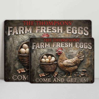 Metal Sign material and size view - Personalized Farm Fresh Eggs Metal Sign