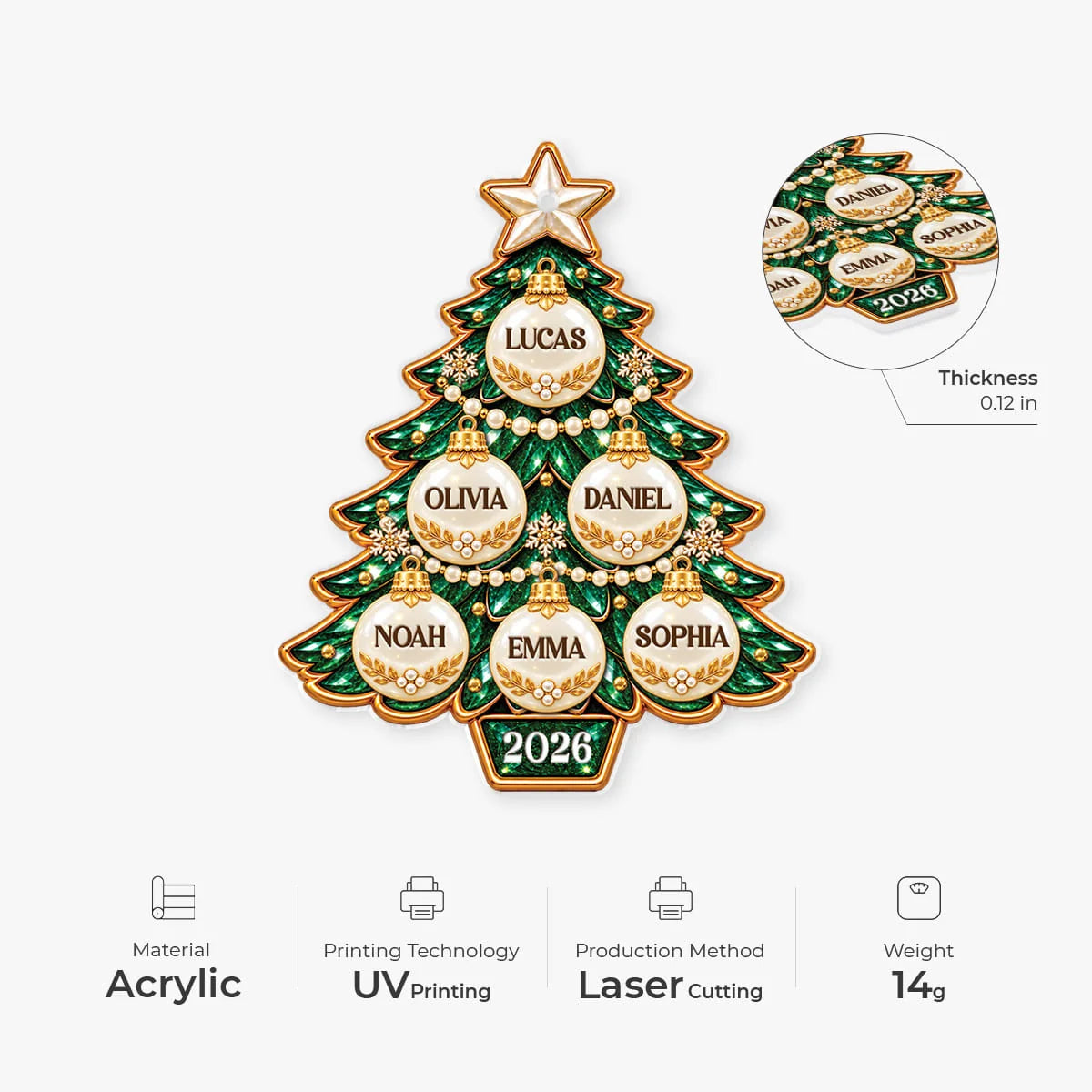 Family Names Christmas Bauble Tree Acrylic Ornament - Custom Keepsake Gift for Holiday Tree