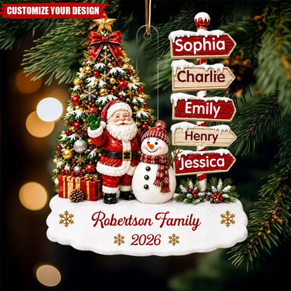Festive Santa Snowman Sign Posts Personalized Acrylic Ornament - Custom Christmas Keepsake for Family