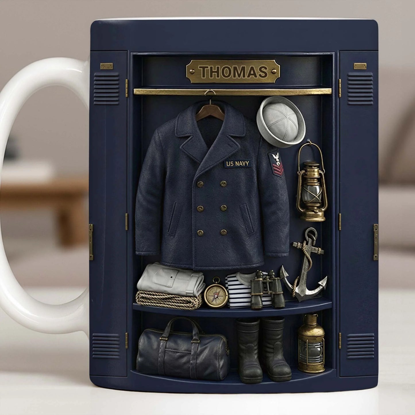 US Navy Locker With Uniform Anchor And Sailor Gear