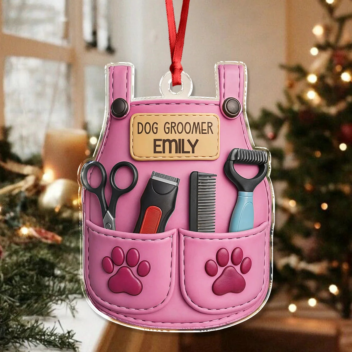 Dog Groomer Apron Personalized Acrylic Ornament - Custom Pet Stylist Christmas Gift