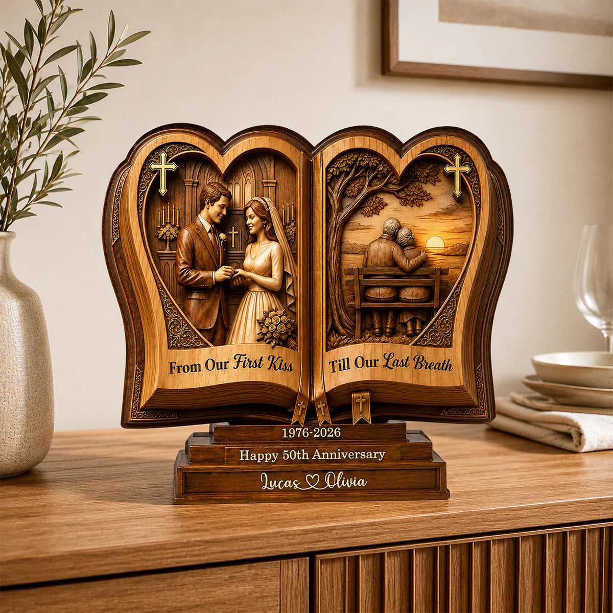 Personalized Couple Wooden Plaque for Wife with personalized design details for meaningful gifting image 6