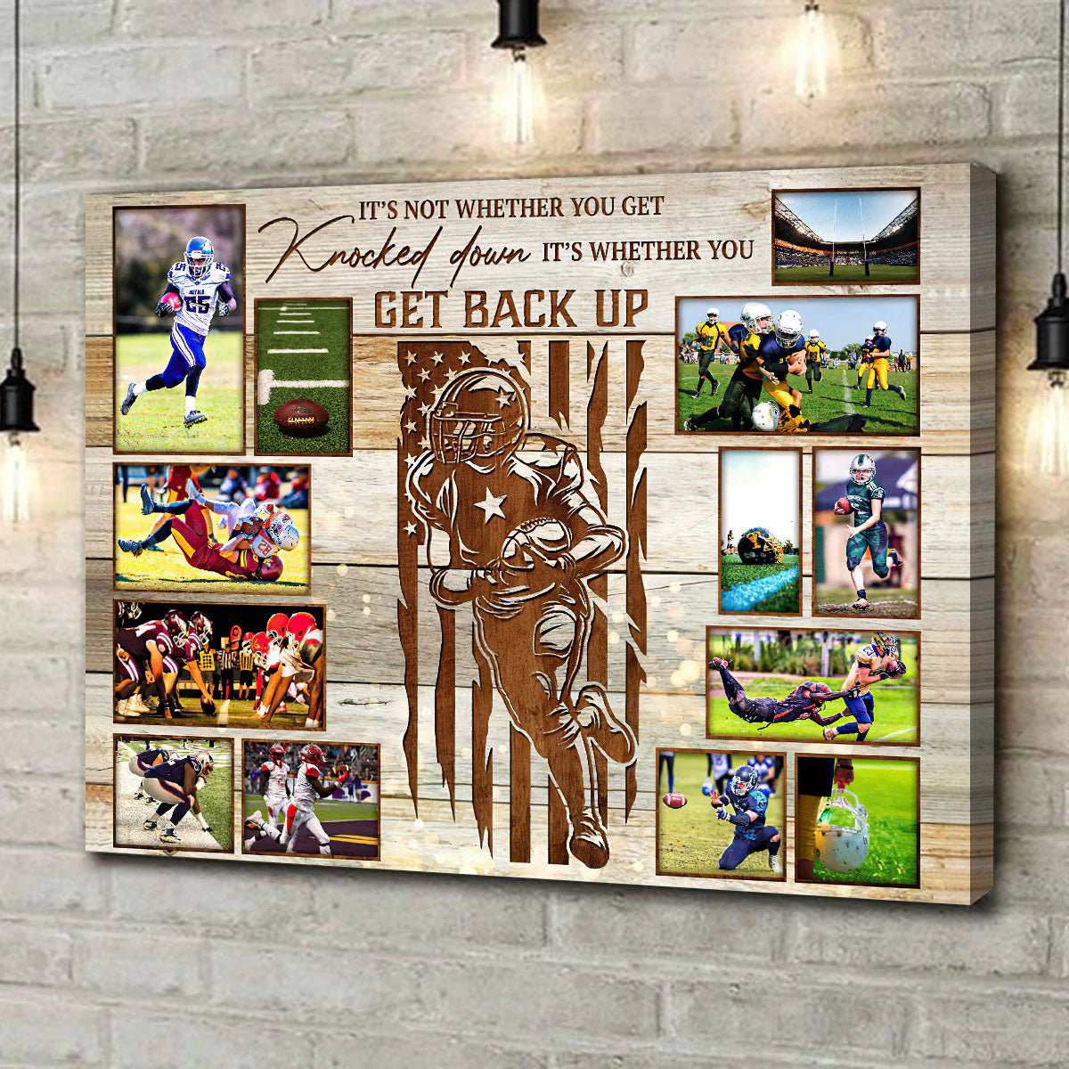 Custom Football Player Photo Collage Canvas Poster personalization view for Son/Grandson