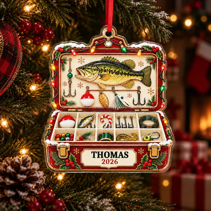 Tackle Box Keepsake Personalized Fishing Acrylic Ornament - Custom Gift for Dad Husband Grandpa