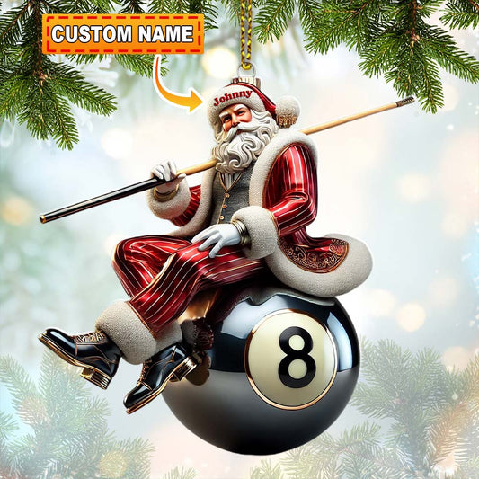 Personalized Billiards Santa Christmas Ornament - Custom Pool Player Acrylic Keepsake Gift